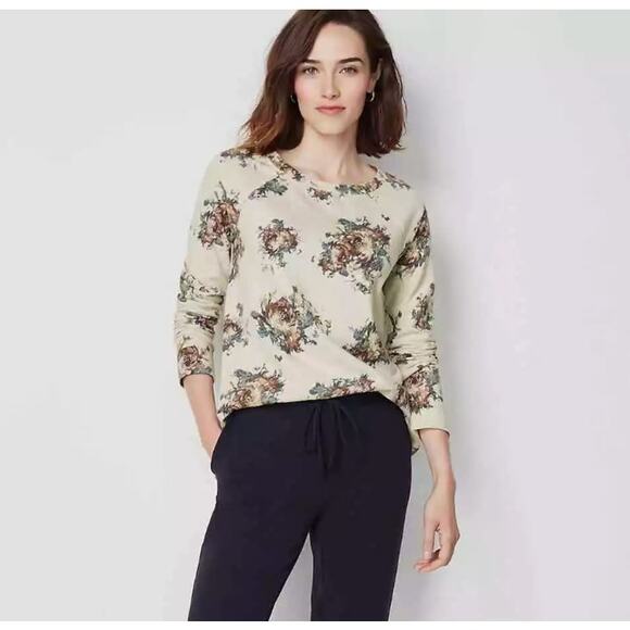 J. Jill Women's‎ XL Pleated-Back Printed Gray Floral Sweatshirt Casual Lounge - Picture 1 of 7